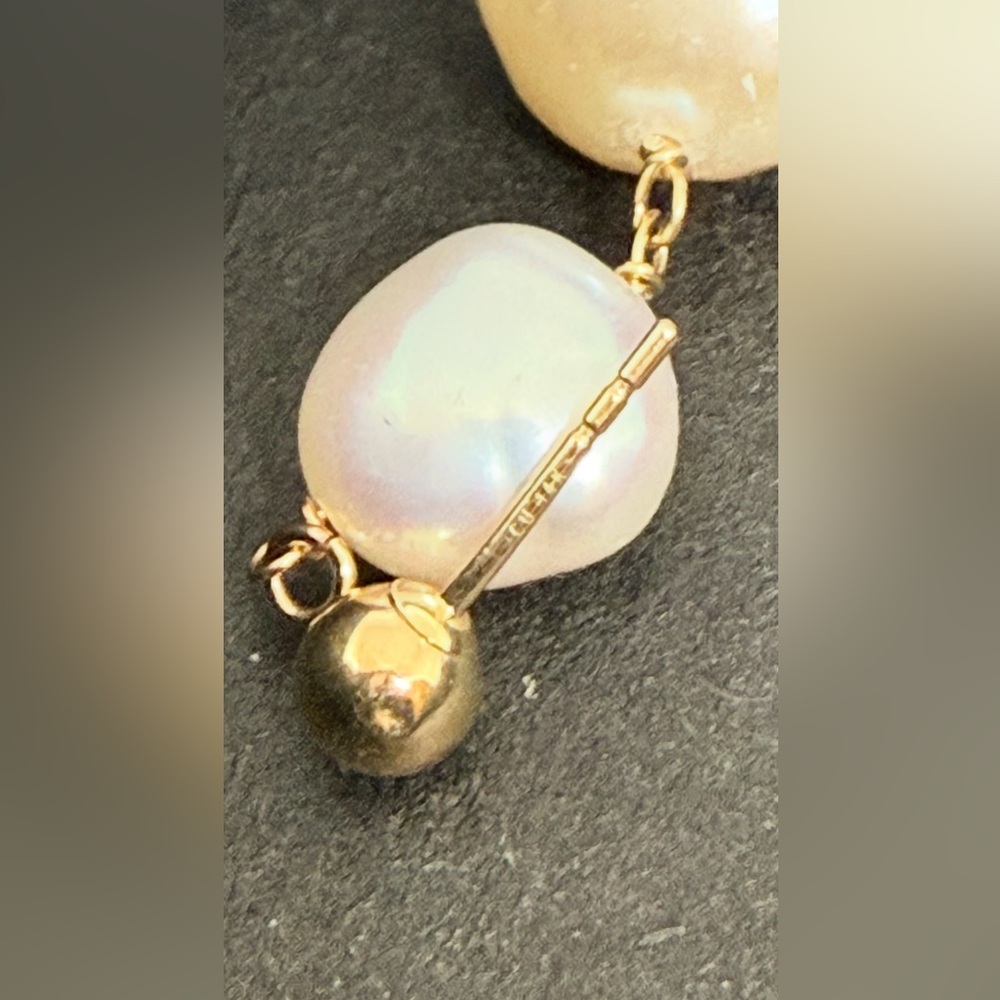 NEW Solid 14K Gold Natural Pearl Earrings - Picture 4 of 4